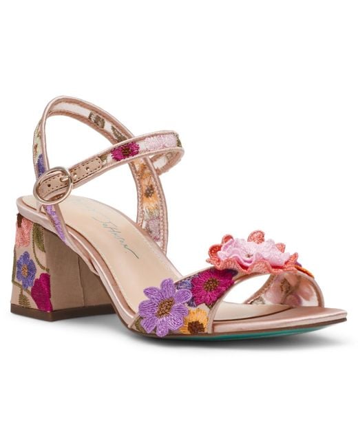 Betsey Johnson Pink Blare Floral Applique Block Heel Sandals
