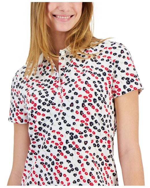 Tommy Hilfiger White Ditsy-floral Printed Polo Top