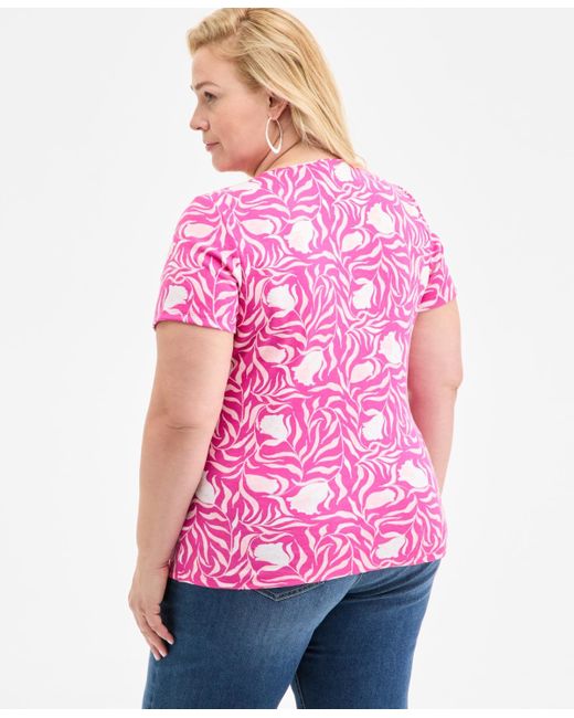 Style & Co. Pink Plus Size Printed Short-sleeve Top