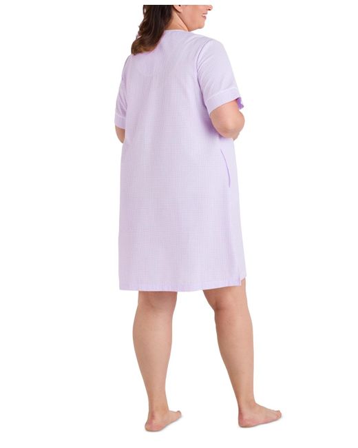 Miss Elaine Women's Purple Plus Size Short-sleeve Seersucker Robe