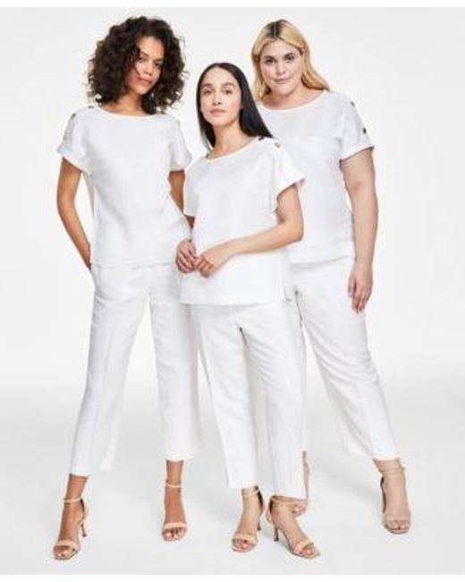 Anne Klein White Linen Blend Shirt Pants Matching Set P Xxs 3x