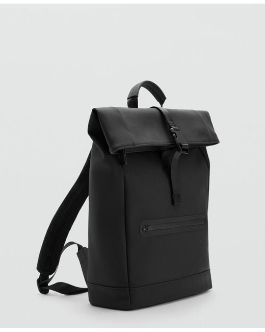 Mango Black Flap Closure Rubberized Backpack for men