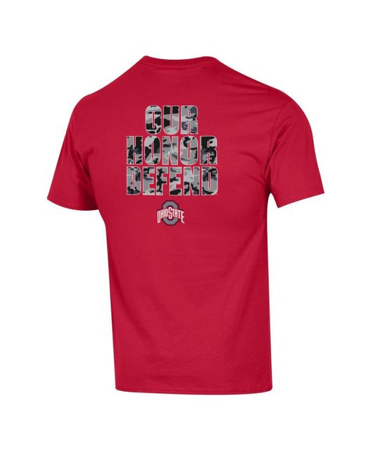 Champion Red Ohio State Buckeyes Our Honor Defend Shield T-shirt for men