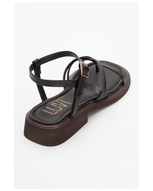 Forever & Always Shoes Black Antas Strappy Leather Flat Sandals ()