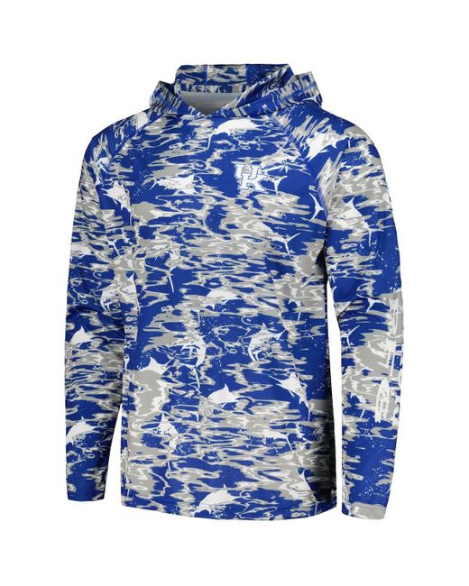 Columbia Blue Kentucky Wildcats Pfg Terminal Tackle Omni-shade Rippled Long Sleeve Hooded T-shirt for men