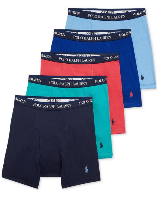 Polo Ralph Lauren Blue 5-pk. Classic-fit Cotton Boxer Briefs for men