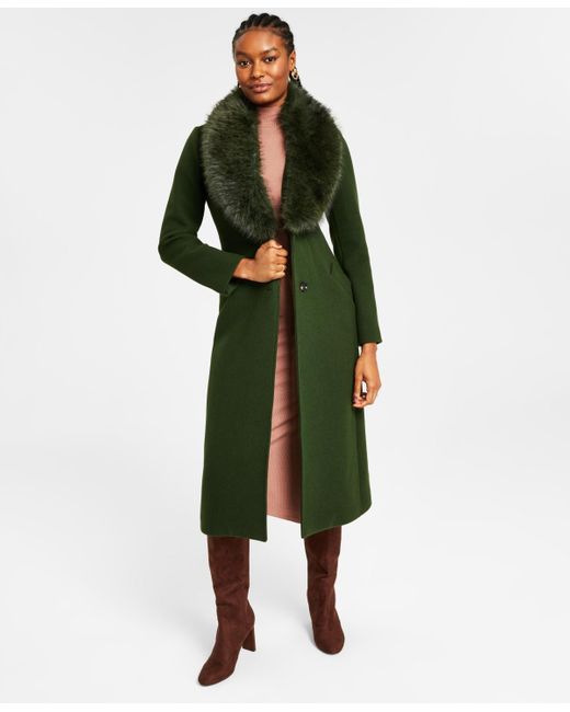Michael Kors Green Faux-fur-collar Belted Coat