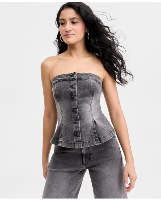 BarIII Gray Denim Button-front Bustier