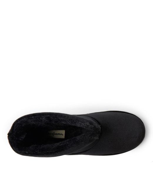 Dearfoams Black Sara Shiny Velour Bootie House Slipper Boot
