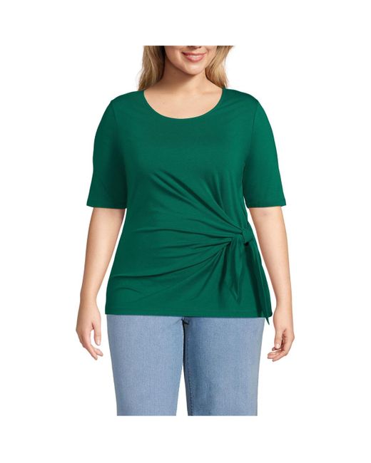 Lands' End Green Plus Size Lightweight Jersey Tie Front Top
