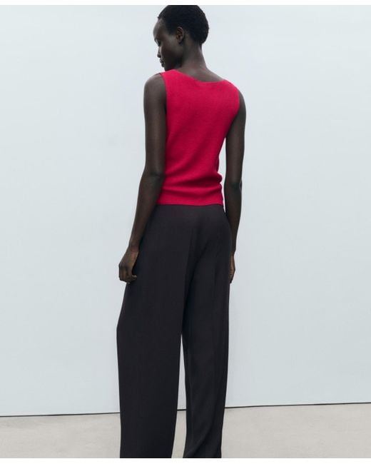 Mango Red Fine Ribbed Knit Top