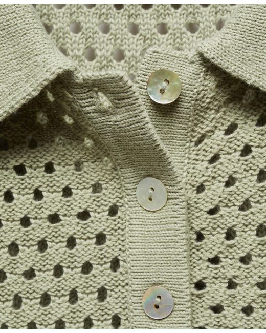 Mango Green Openwork Knit Polo
