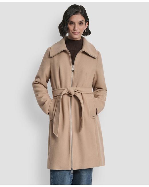 DKNY Natural Collared Neck Belted Coat
