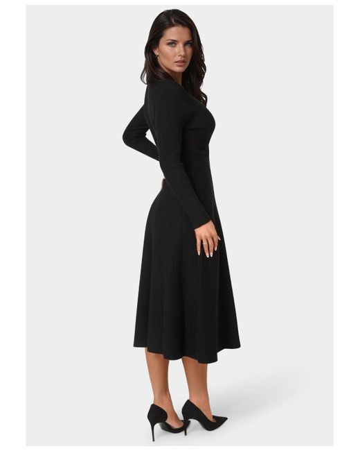 slim fit dress slacks White Mark Women's Crew Neck Fit and Flare Sweater Midi Dress, Gray