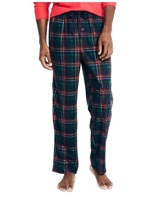 Nautica Blue Classic-fit Plaid Cozy Fleece Pajama Pants for men