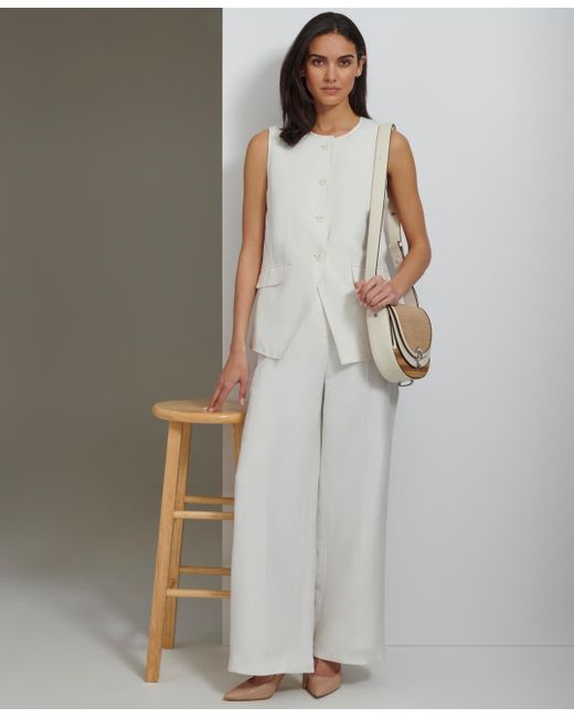 Calvin Klein White Linen-blend Collarless Vest