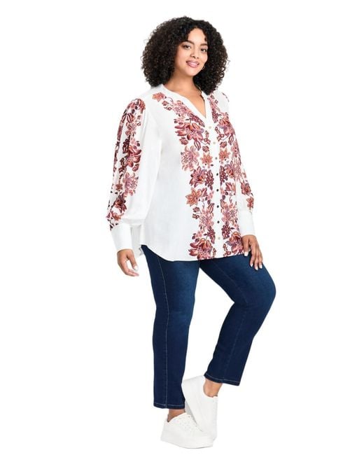 Avenue White Plus Size Sofia Long Sleeve Blouse