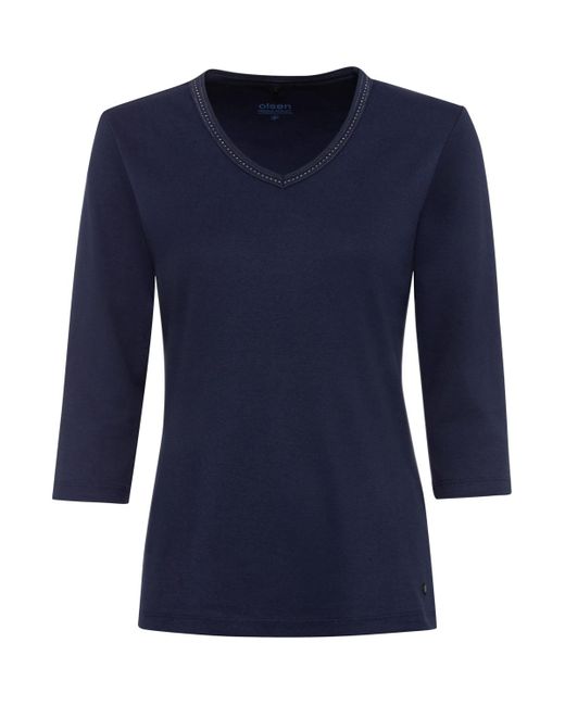 Olsen Blue 100% Organic Cotton 3/4 Sleeve Embellished V-neck T-shirt