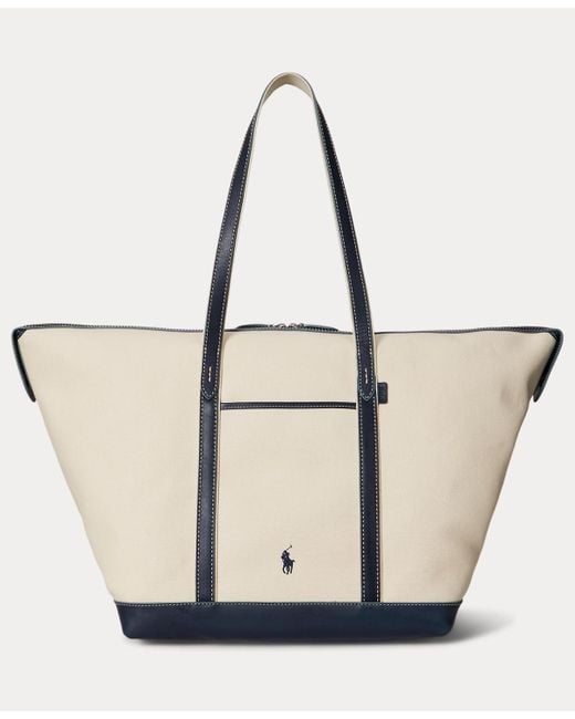 Polo Ralph Lauren White Leather-trim Canvas Large Shopper Tote