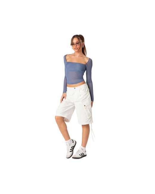 Edikted Blue Marta Mesh Top