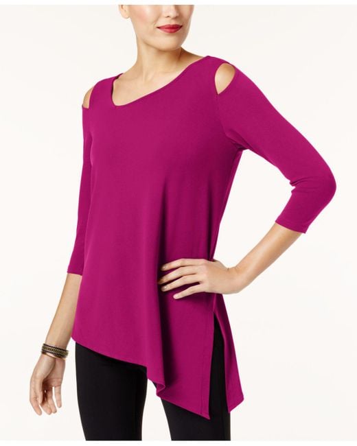 Alfani Purple Petite Asymmetrical Cold-shoulder Top, Created For Macy's