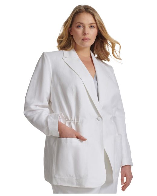 Calvin Klein White Plus Size Linen-blend Elasticized-waist Blazer