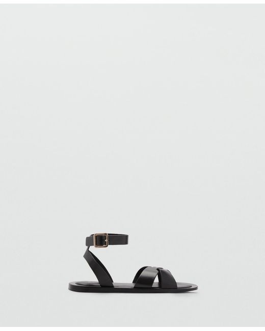 Mango Black Buckle Strap Leather Sandals