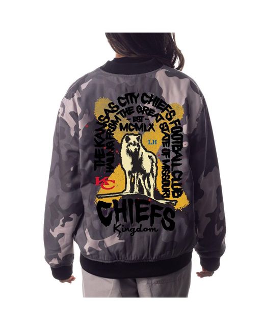 The Wild Collective Gray And Distressed Kansas City Chiefs Camo Full-zip Bomber Jacket