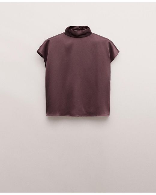 Mango Purple Satin Silk Blouse
