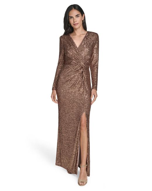 Jessica Howard Petite Twist Front Long-sleeve Gown in Brown | Lyst Jessica Howard Petite Twist Front Long-sleeve Gown in Brown | Lyst