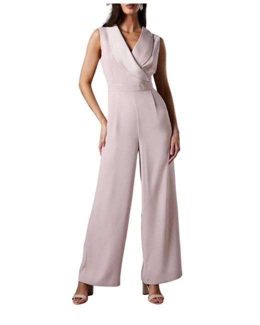 Coast Pink Crepe V-neck Wrap Wide Leg Jumpsuit