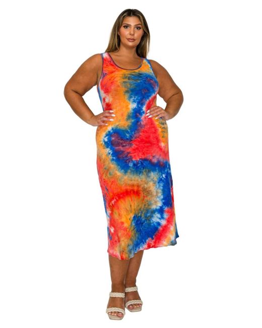 L I V D Red Plus Size Zola Tie Dye Tank Dress