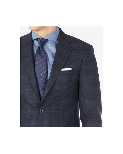 Calvin Klein Infinite Stretch Navy Windowpane Wool Suit Separate Jacket in Blue for Men Lyst