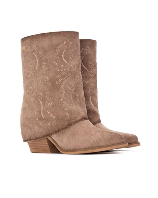 Xti Brown Suede Foldover Booties By