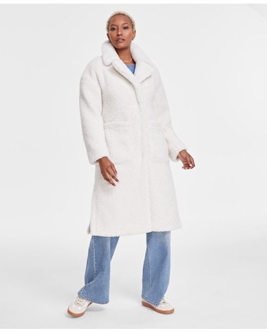 BCBGMAXAZRIA Blue Notched-collar Teddy Coat