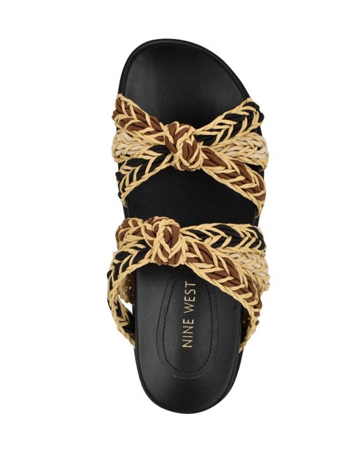 Nine West Brown Gilma Round Toe Casual Flat Sandals