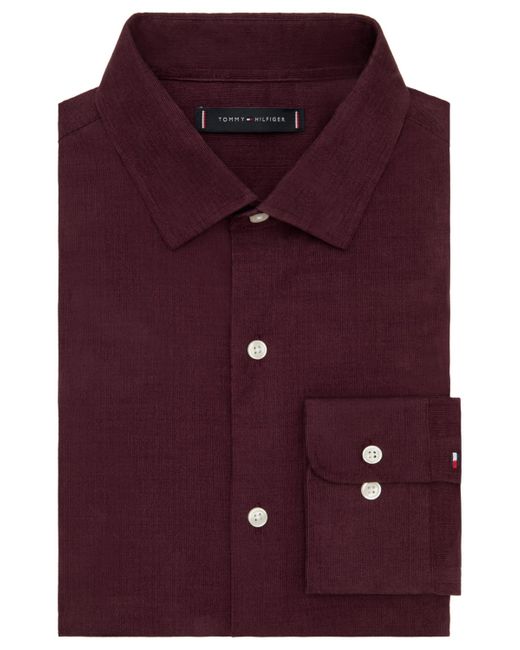 Tommy Hilfiger Men's Purple Regular Fit Corduroy Dress Shirt