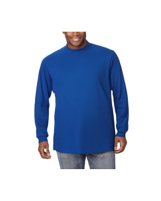 Kingsize Blue Mock Turtleneck Long-sleeve Cotton Tee for men