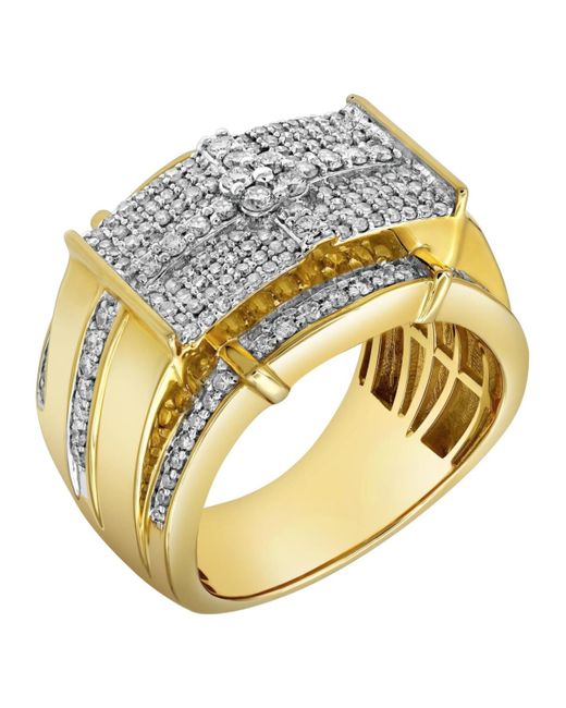 LuvMyJewelry Metallic Banner Of Bling Natural Certified Diamond 1.24 Cttw Round Cut 14k Gold Statement Ring for men