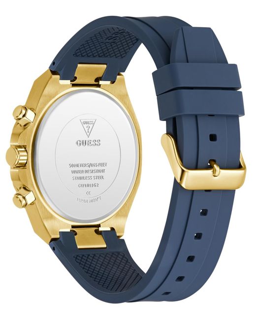 Guess Blue Gold-tone Indigo Silicone Multi-function Watch for men