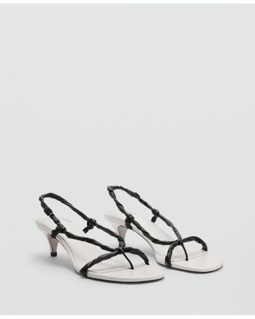 Mango White Ruched Strips Sandals