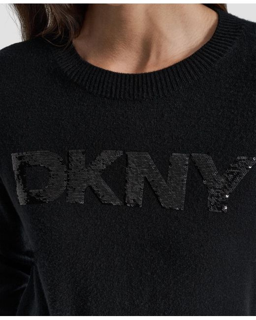 DKNY Black Logo Sequined Long-sleeve Sweater