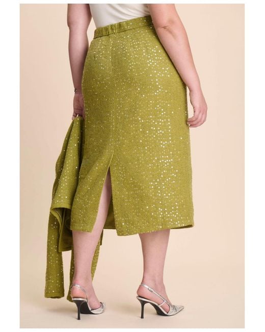 Eloquii Green Sequin Tweed Midi Skirt