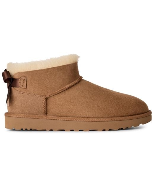 Ugg Brown Ultra Mini Bailey Bow Round Toe Booties