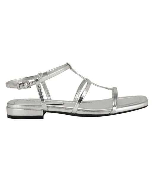 Calvin Klein White Sallia Strappy Caged Flat Sandals