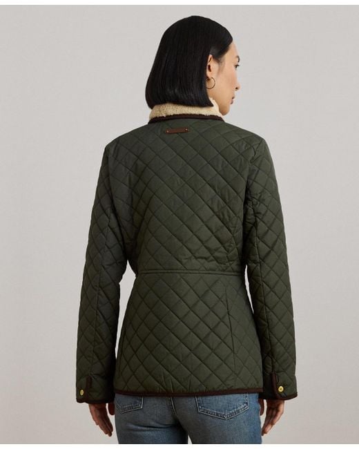 Ralph Lauren Brown Faux-sherpa-collar Quilted Coat