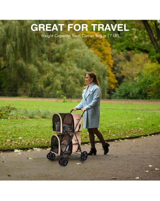 Gymax Black 4-in-1 Double Pet Stroller W/ Detachable Carrier Travel Carriage For Cats
