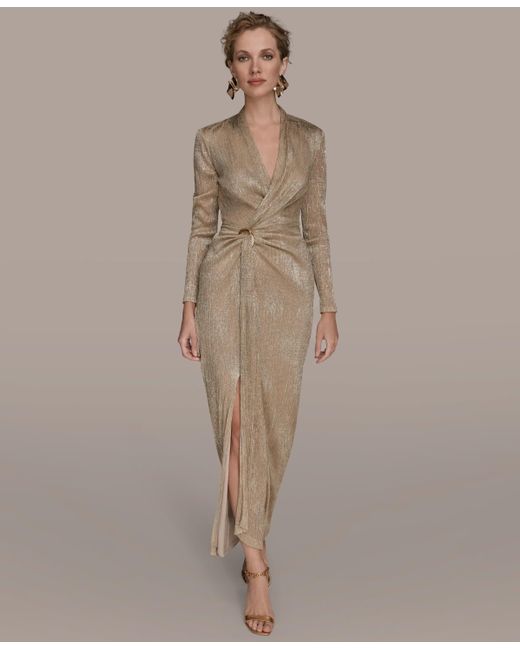 Donna Karan Women's Brown V-neck Draped Gown