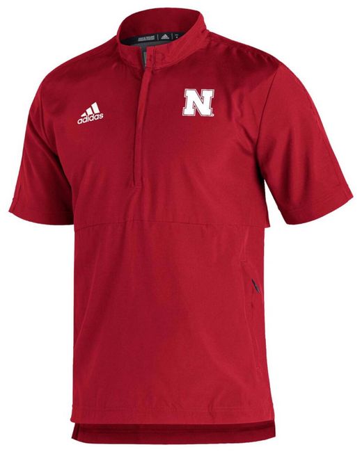 Adidas Red Nebraska Huskers 2021 Sideline Aeroready Short Sleeve Quarter-zip Jacket for men