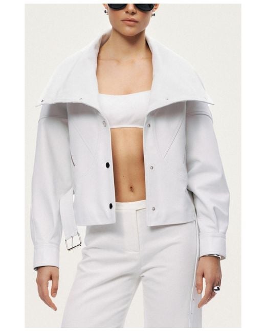 Nocturne White High-neck Belted Jacket